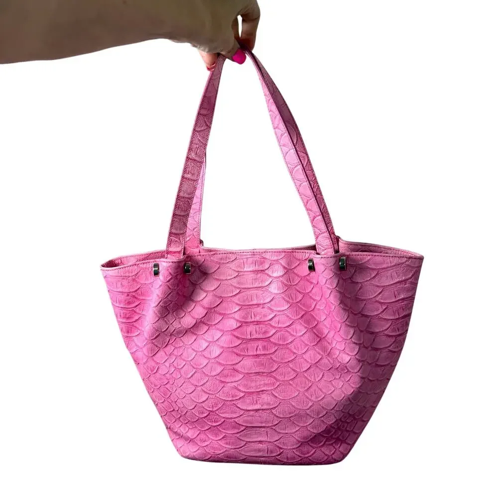 Claudia Firenze Pink Leather Python Embossed Tote Bag Italy Made  Shoulder Purse